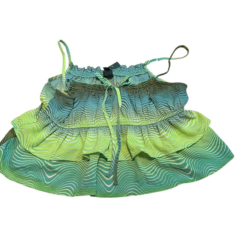 Wild Fable Women's Green Wave Print Tiered Tank Top - Size Large - NWT